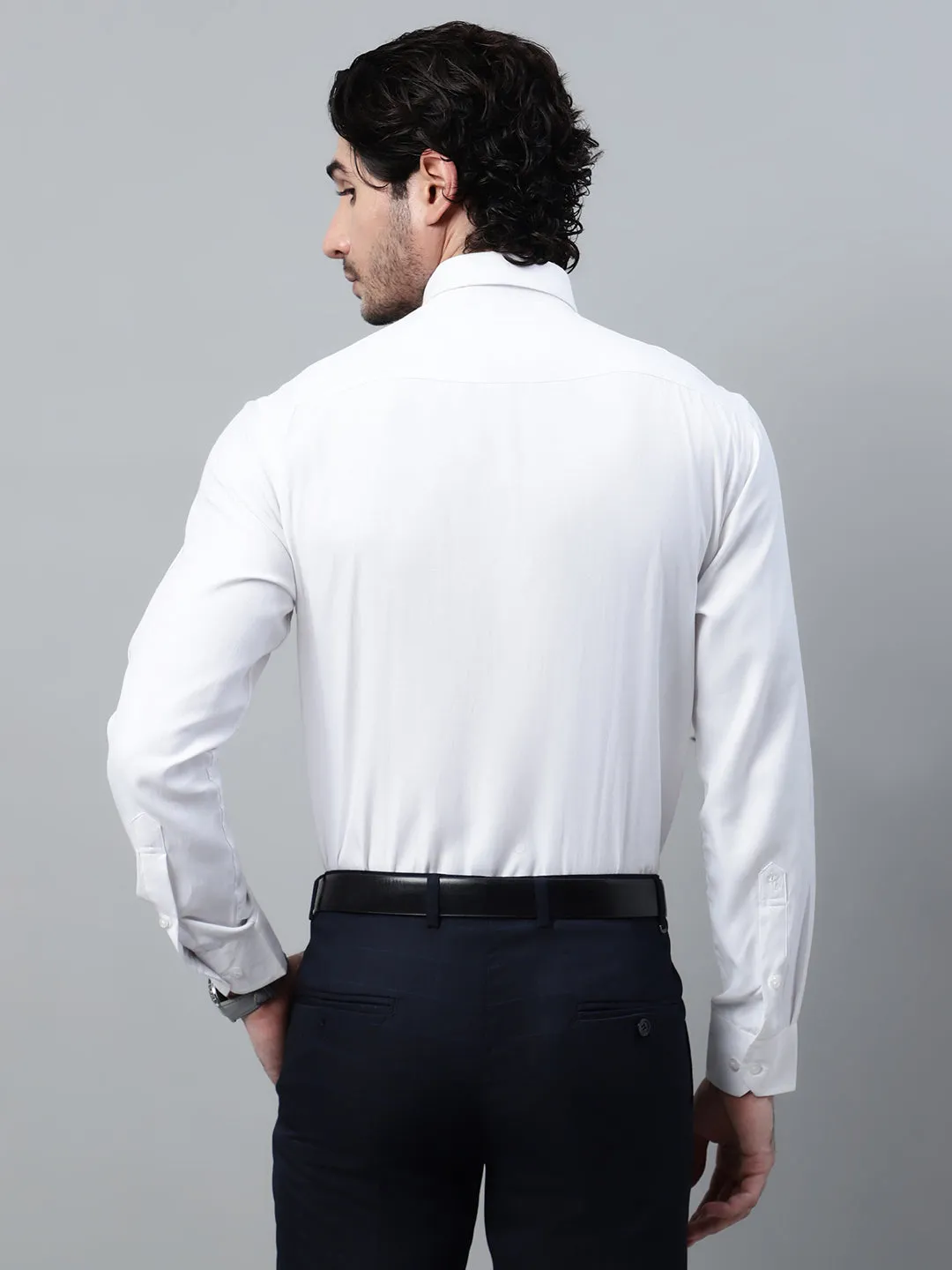 Men's White Self Design Full Sleeve Formal Shirt