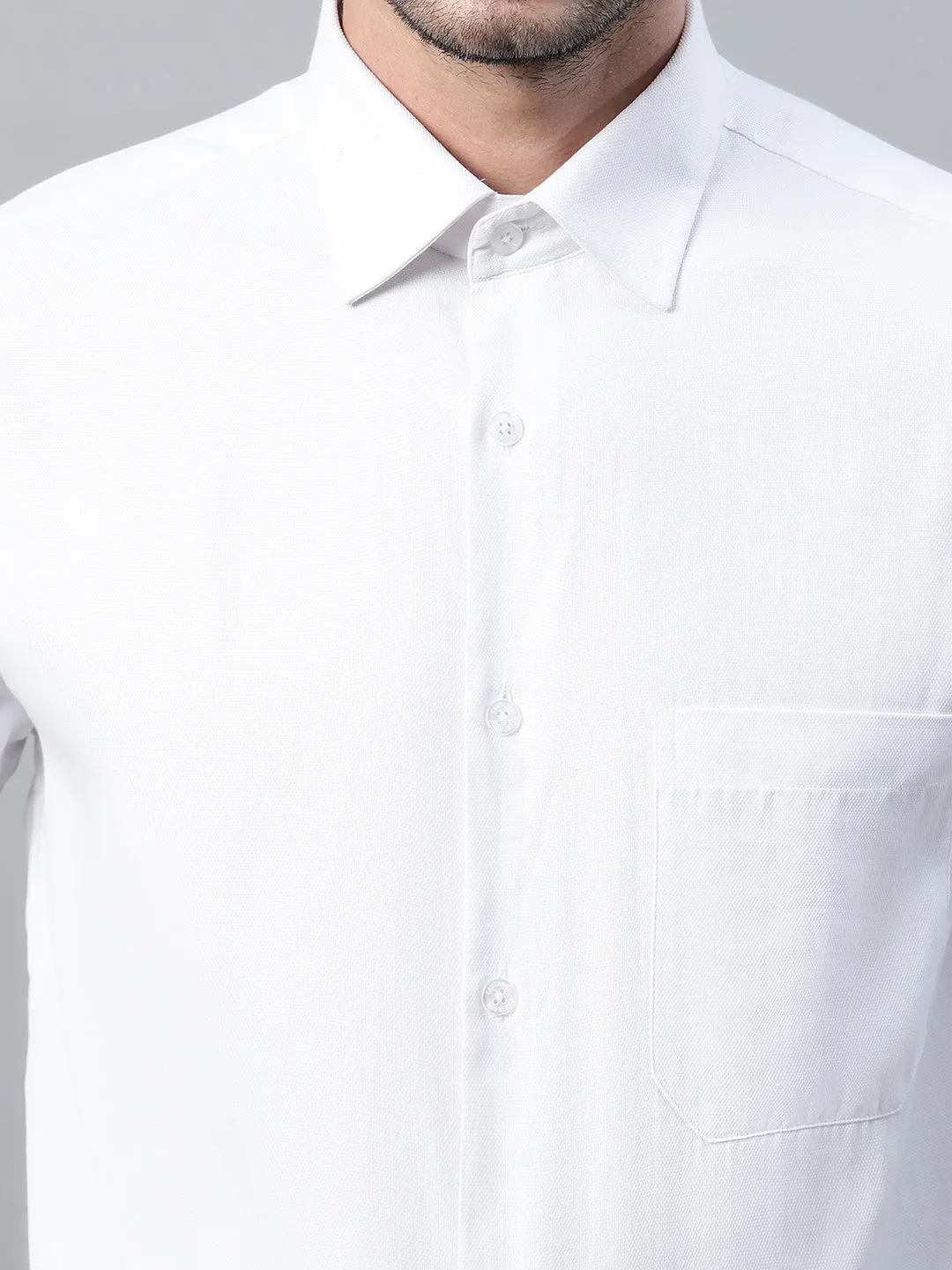 Men's White Self Design Full Sleeve Formal Shirt