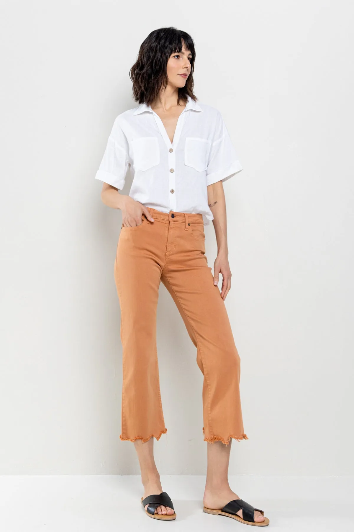 MID RISE STRAIGHT JEANS IN PHEASANT WITH FRAYED HEM  / SP-P10626PH