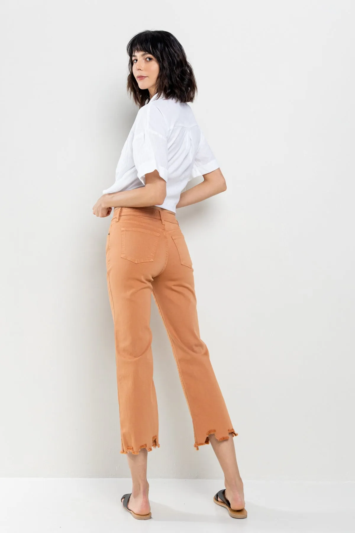 MID RISE STRAIGHT JEANS IN PHEASANT WITH FRAYED HEM  / SP-P10626PH