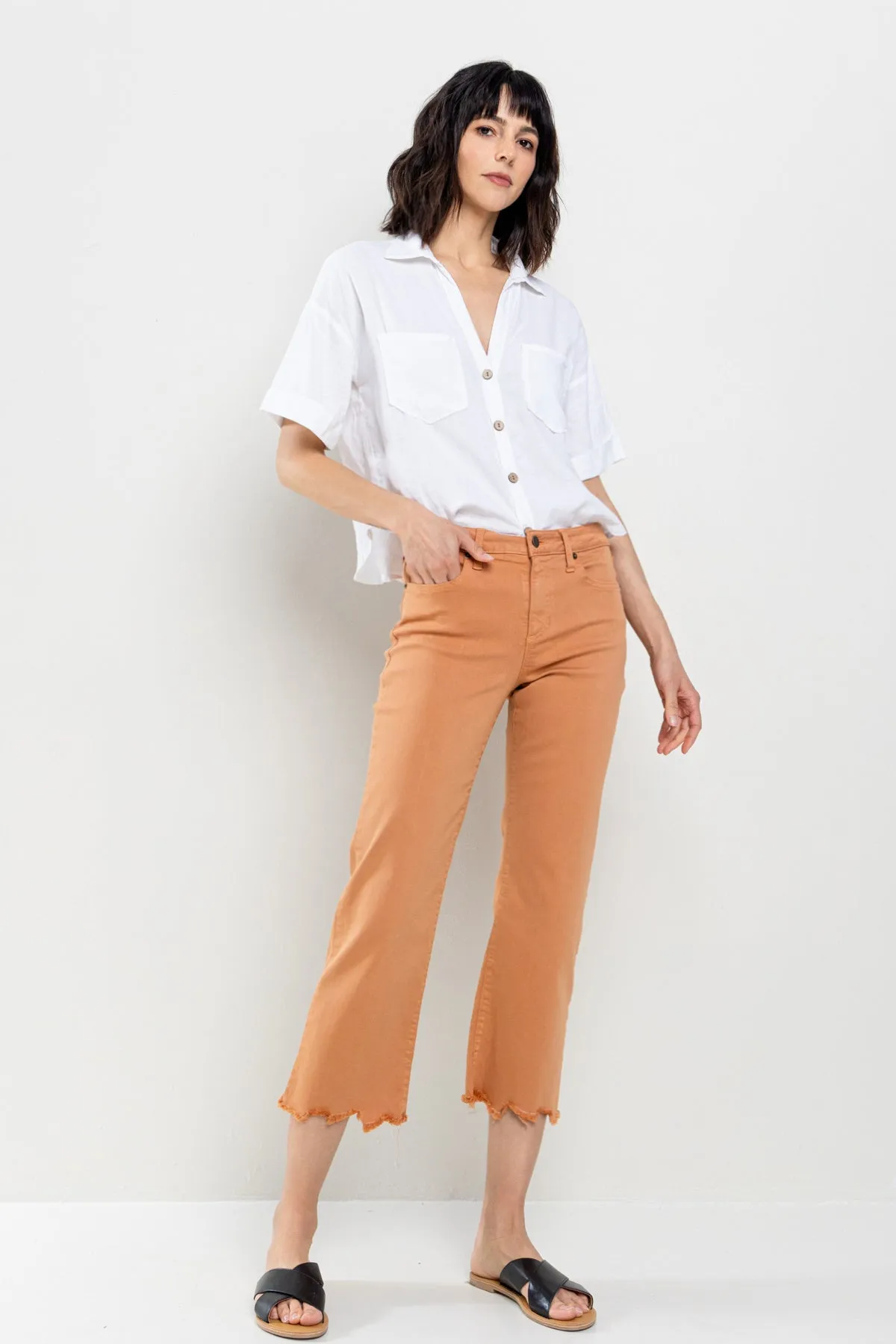 MID RISE STRAIGHT JEANS IN PHEASANT WITH FRAYED HEM  / SP-P10626PH