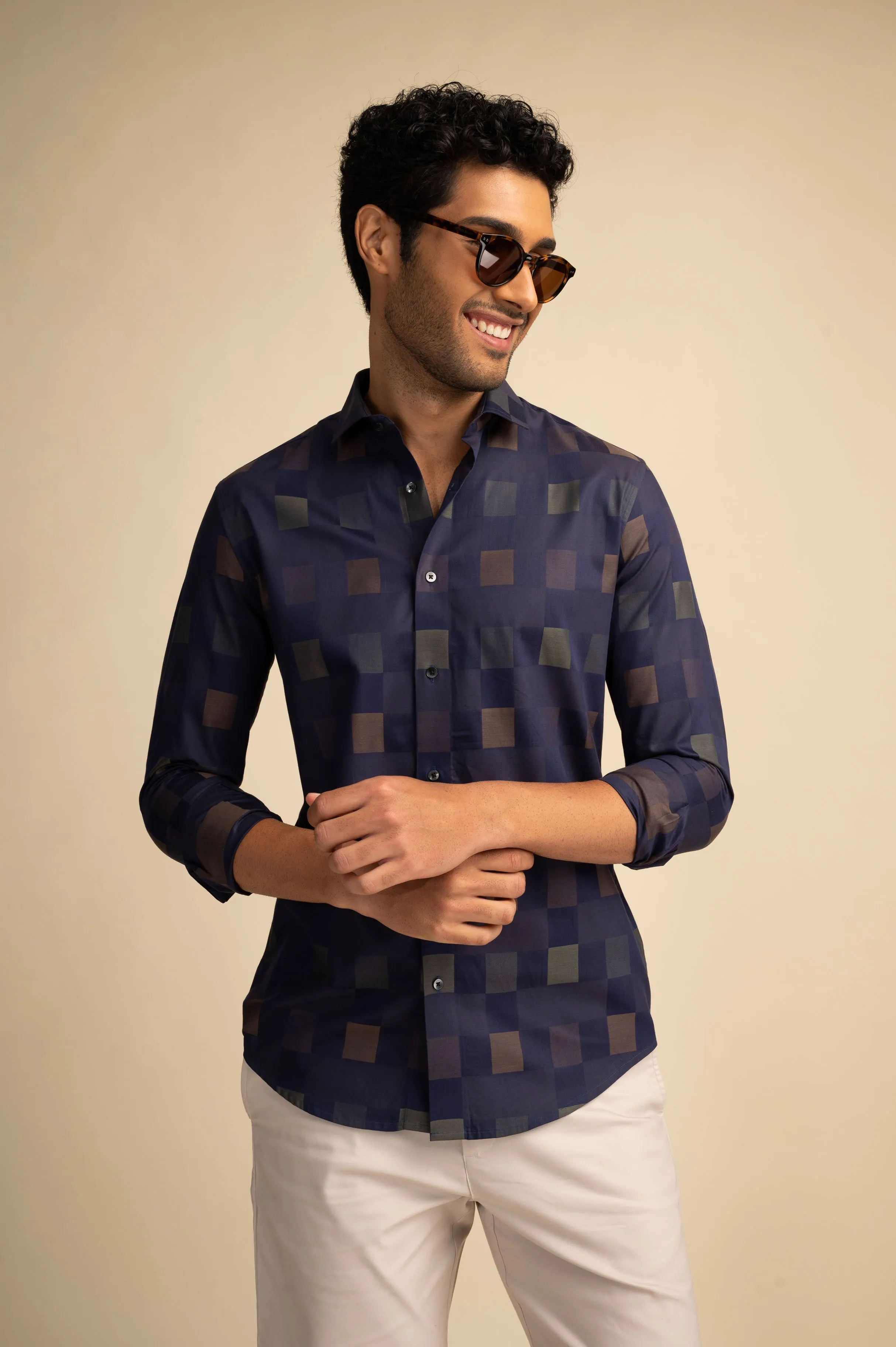 Navy Multi Check Shirt EOSS