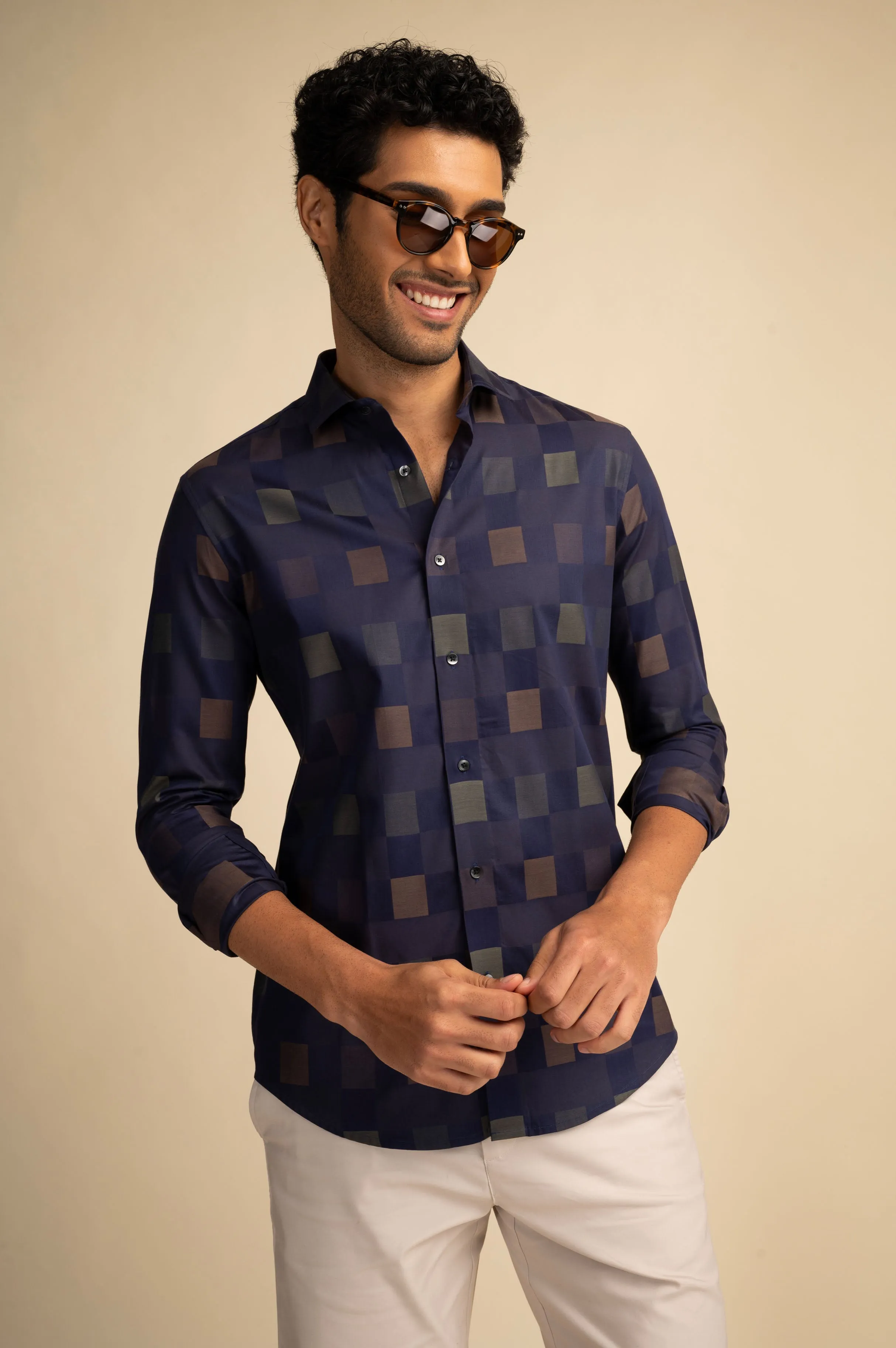 Navy Multi Check Shirt EOSS