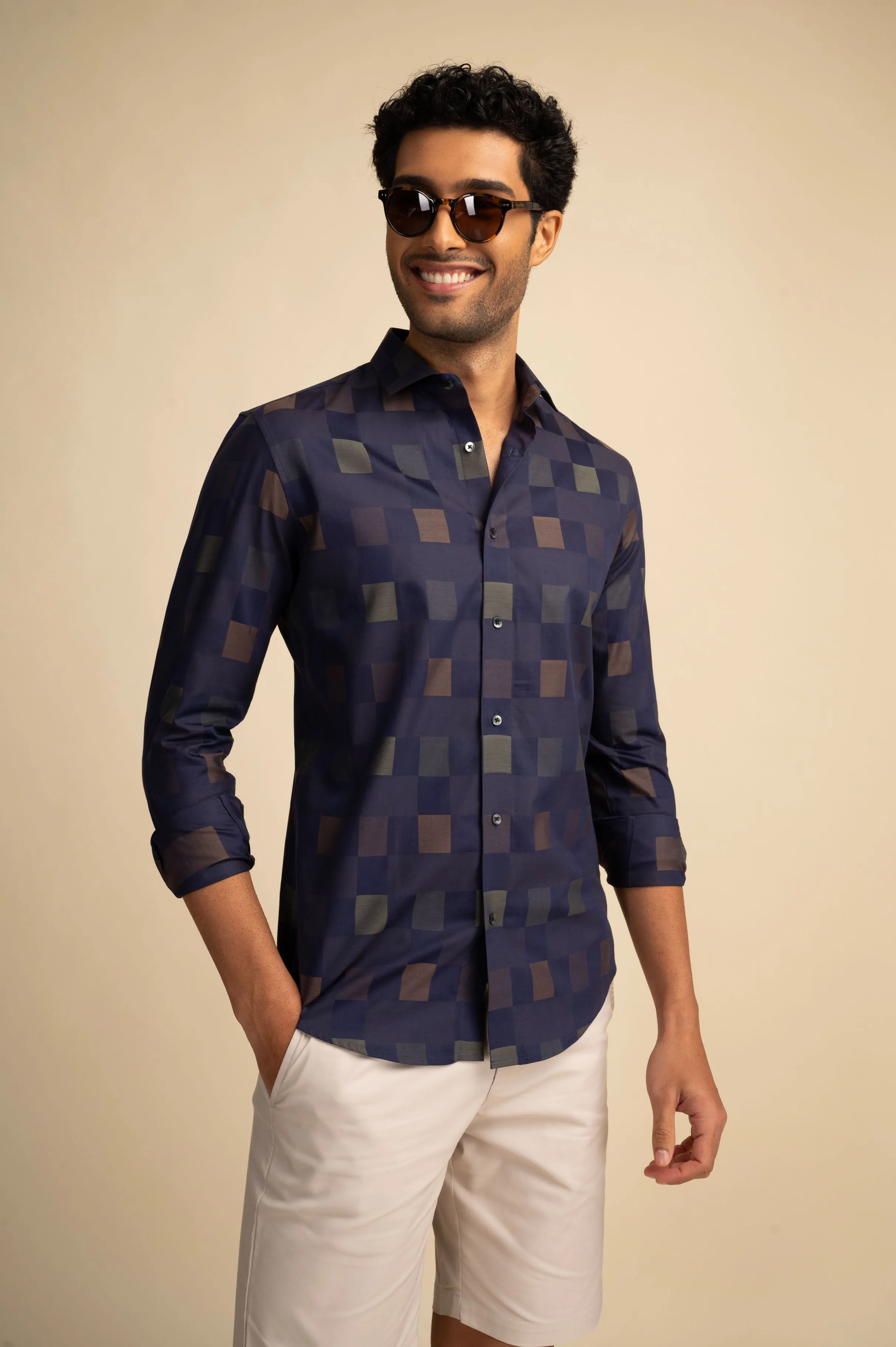 Navy Multi Check Shirt EOSS