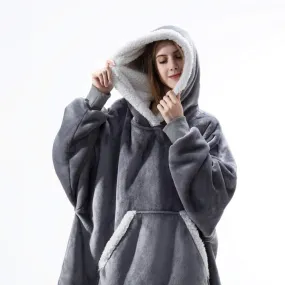 Oversized Hoodie Blanket With Sleeves Sweatshirt Plaid Winter Fleece Hoody Women Pocket Female Hooded Sweat Oversize Femme