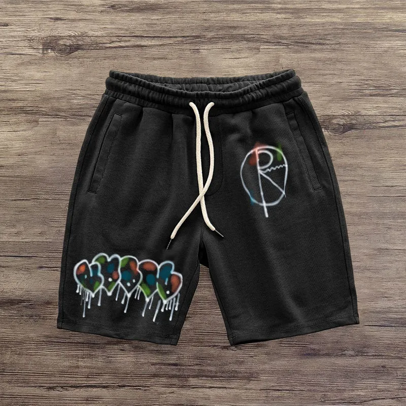 Personalized graffiti print casual street shorts