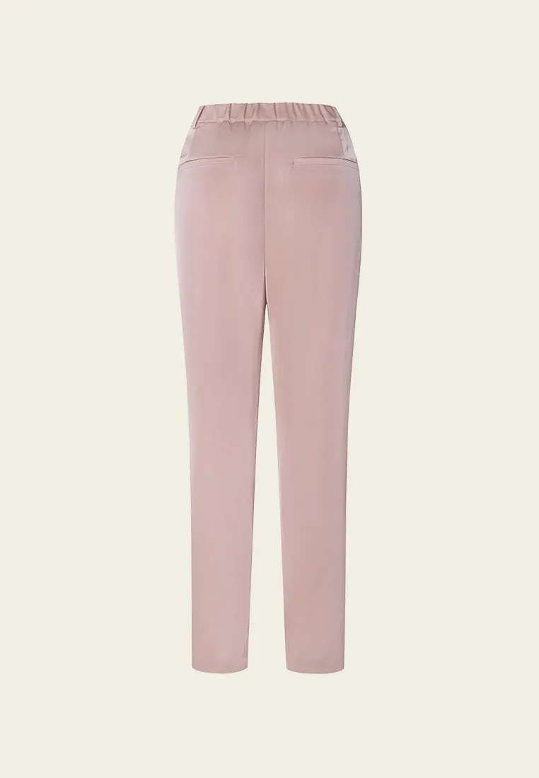 Pink Sheen Straight-leg Tailored Pants with Elastic Back