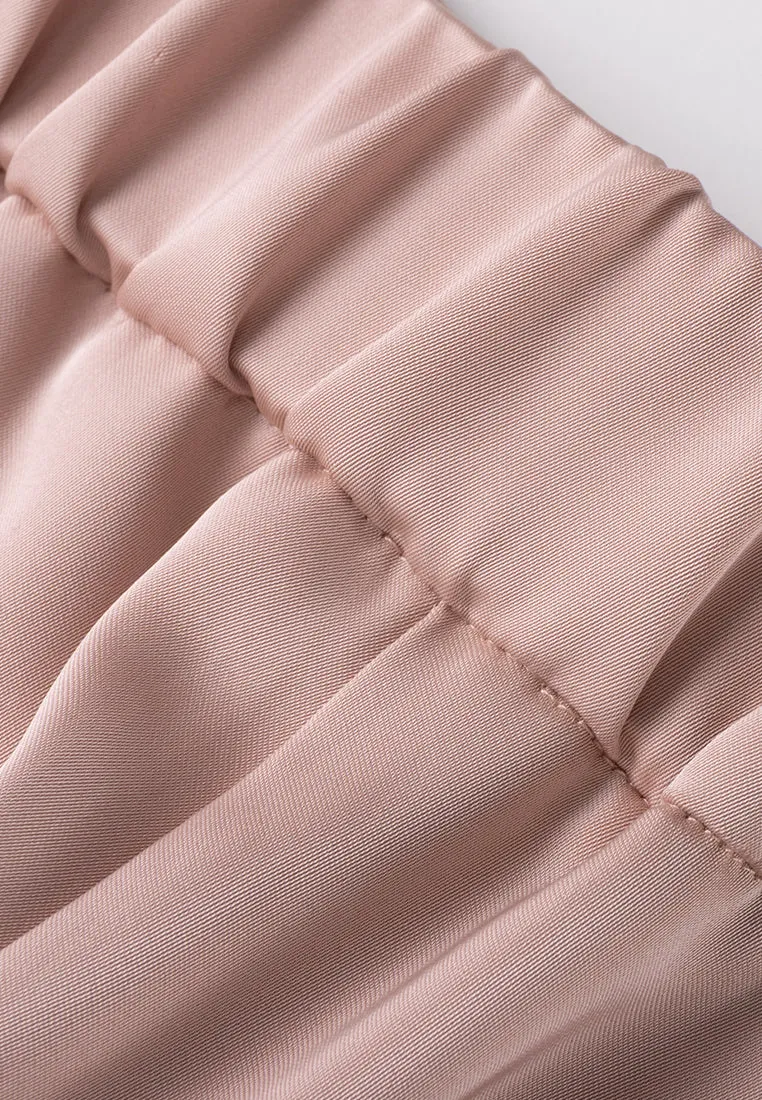 Pink Sheen Straight-leg Tailored Pants with Elastic Back