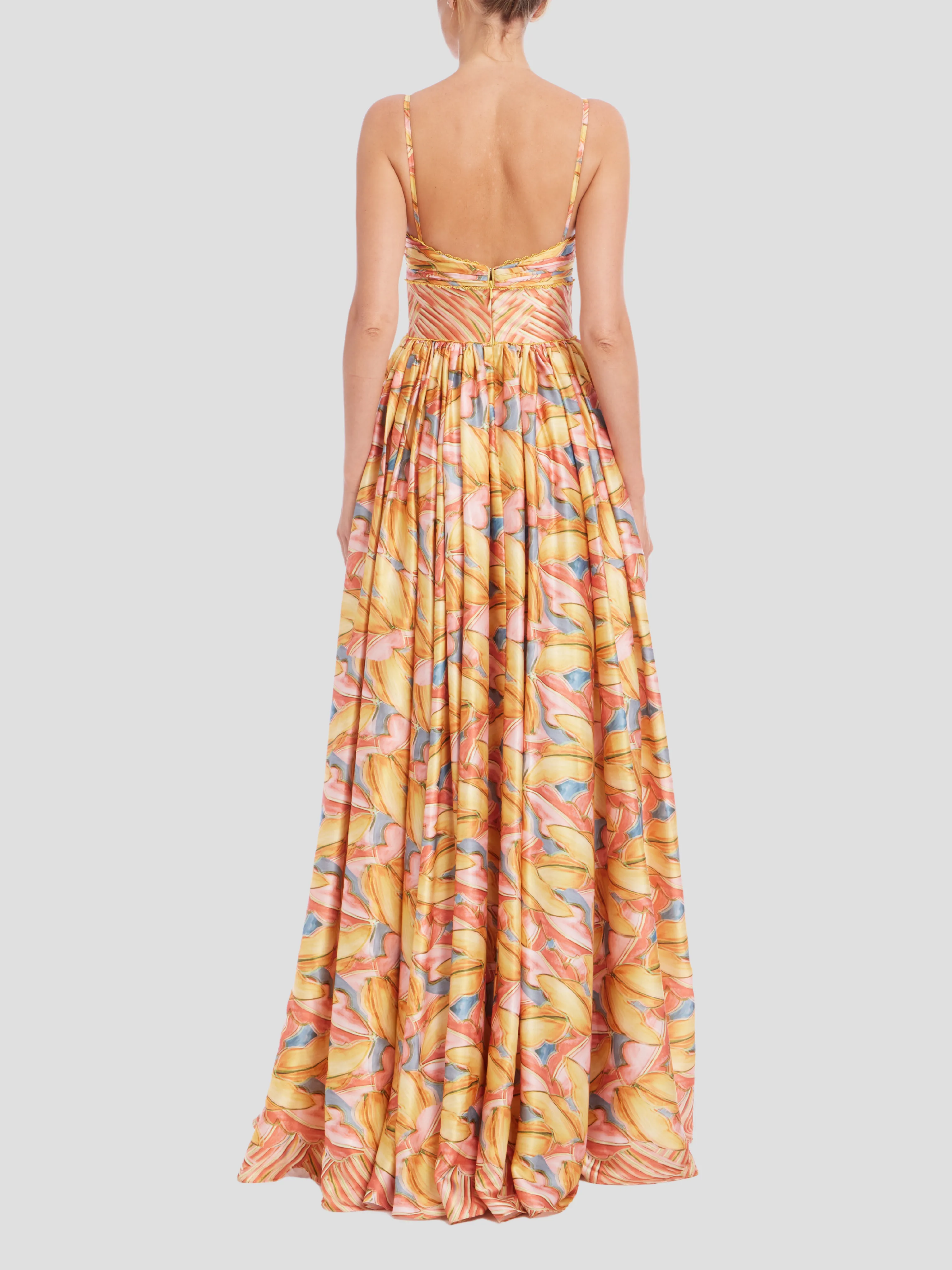 Print Border Sundress in Coral Multi