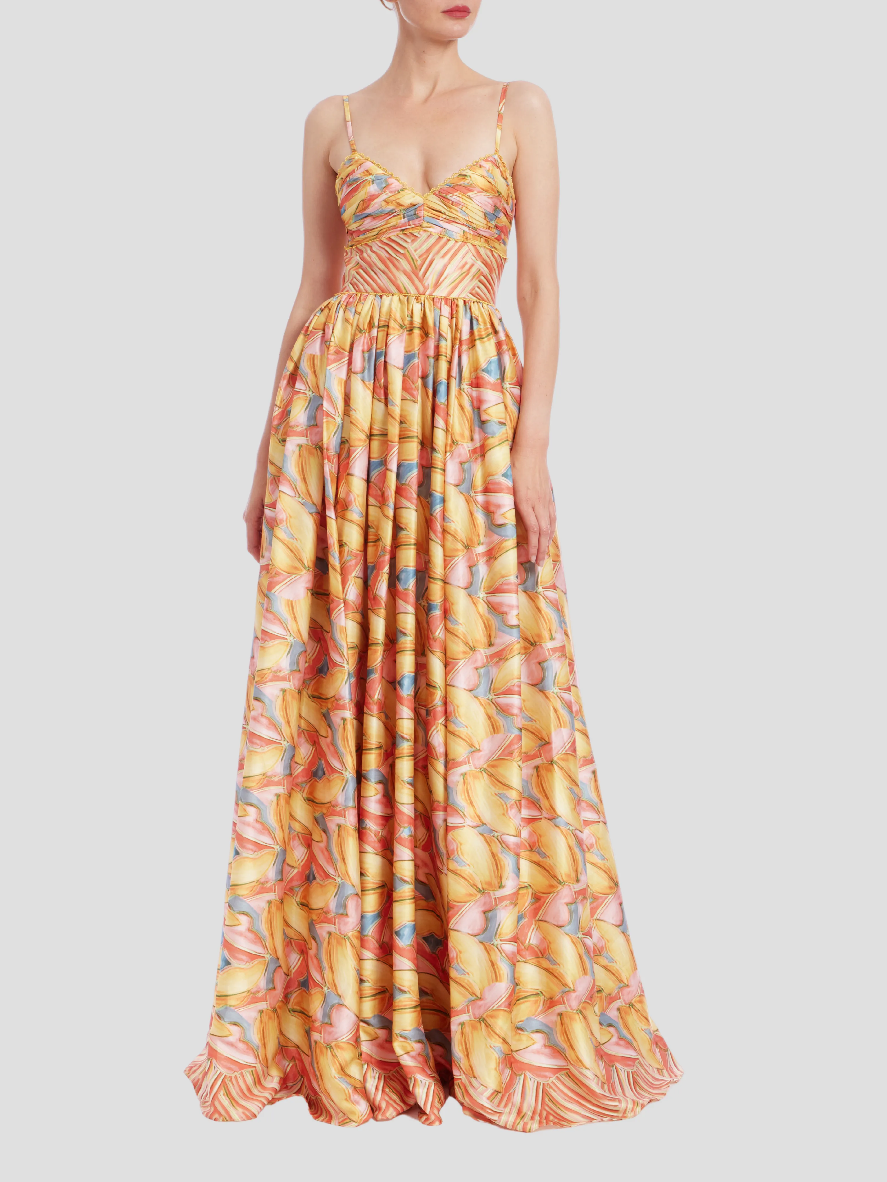 Print Border Sundress in Coral Multi