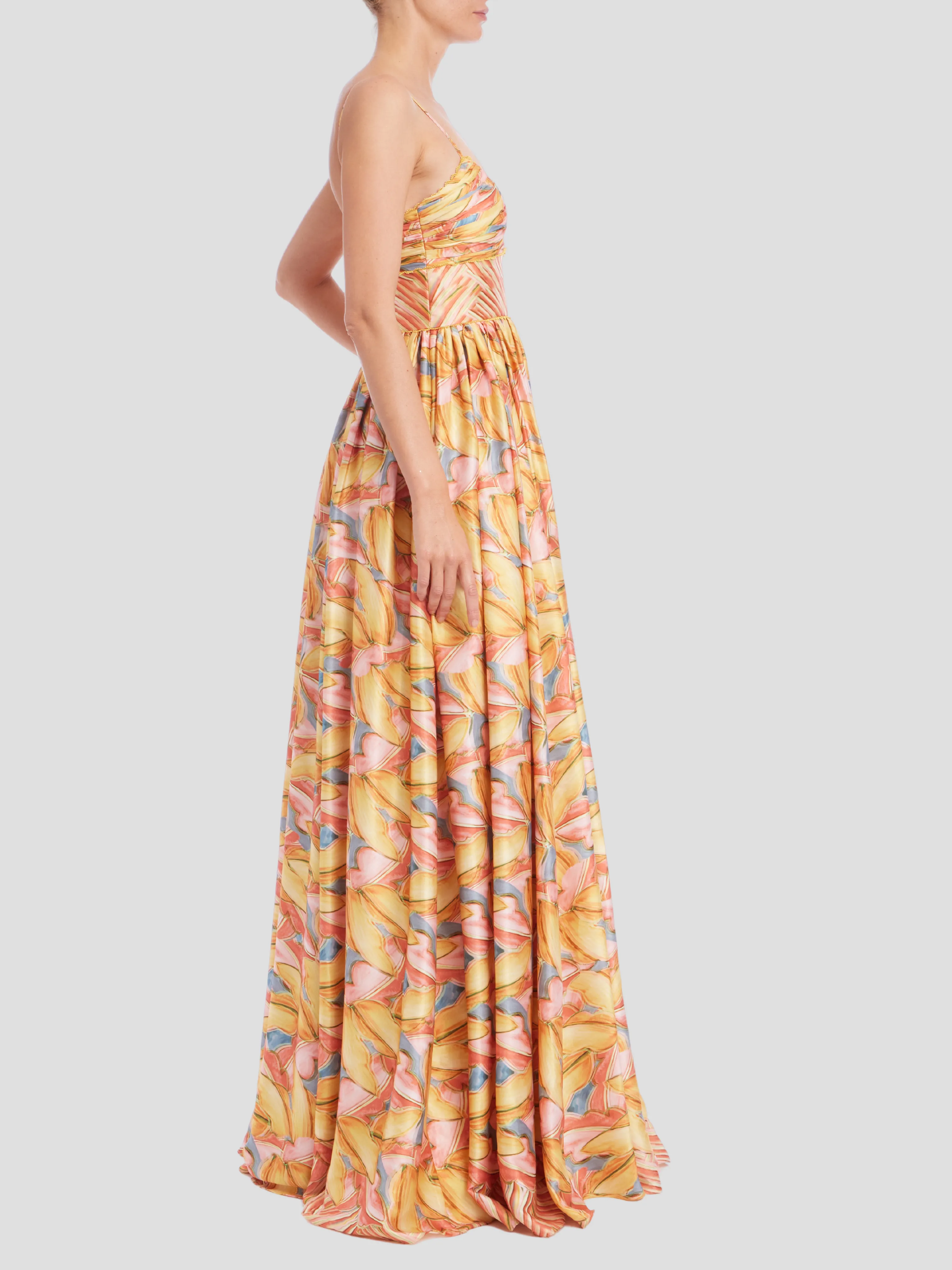 Print Border Sundress in Coral Multi