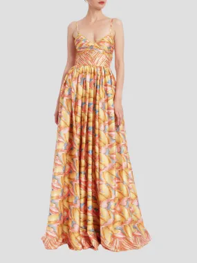 Print Border Sundress in Coral Multi