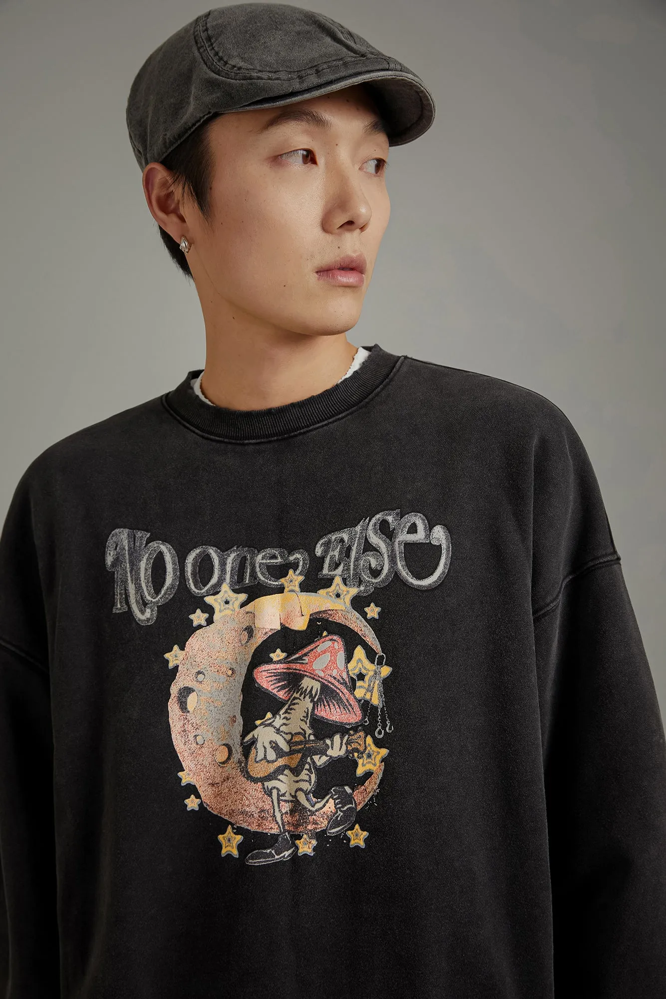 Printed Mushroom Moon Oversized Sweatshirt