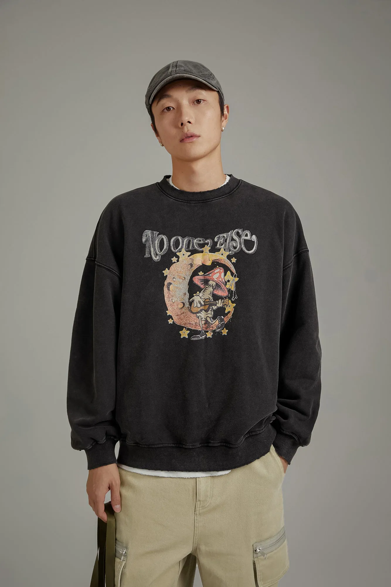 Printed Mushroom Moon Oversized Sweatshirt