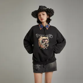 Printed Mushroom Moon Oversized Sweatshirt