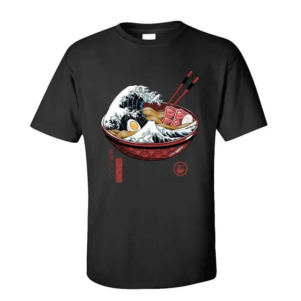 Printing Great Ramen Wave White Tops T-Shirt for Men Classic Japan Style Crewneck 100% Cotton Short Sleeve T Shirt Noodle Tees