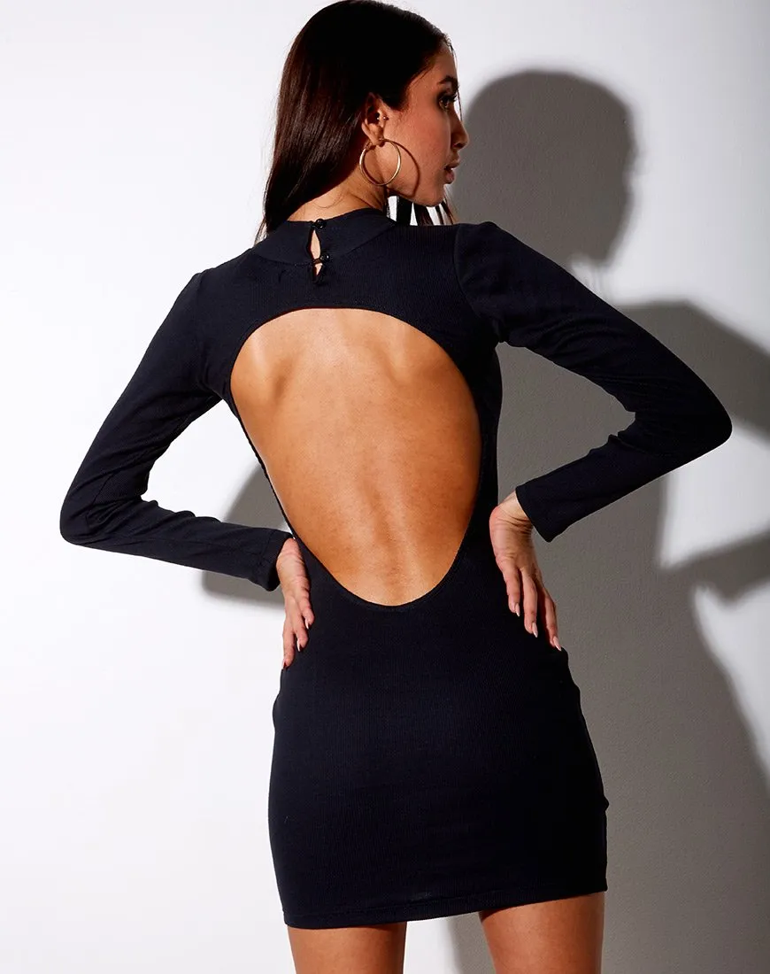 Quelin Backless Dress in Rib Black