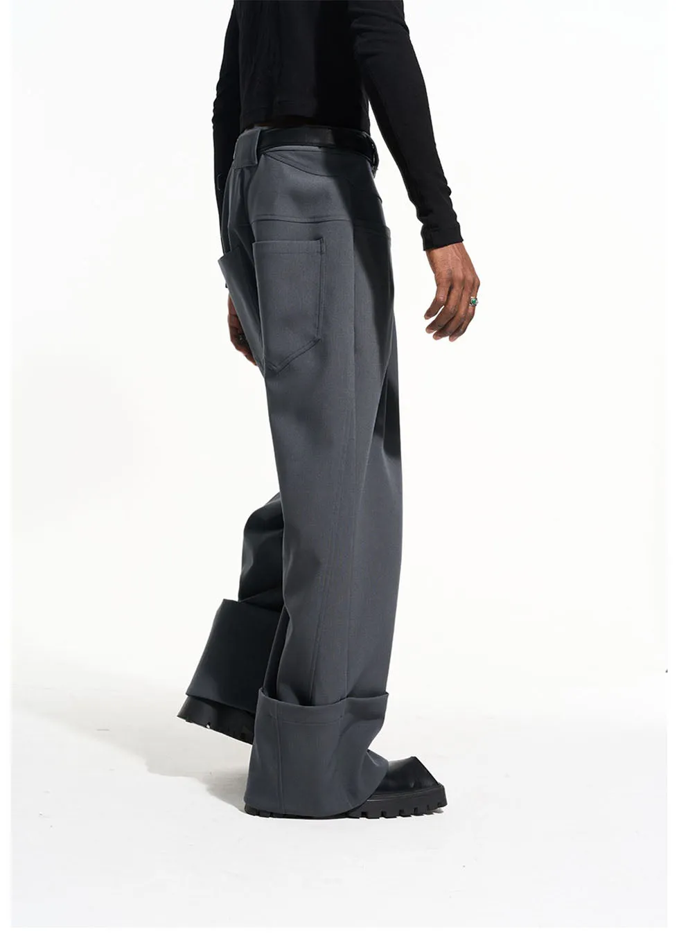 Roll Hem Casual Straight Pants