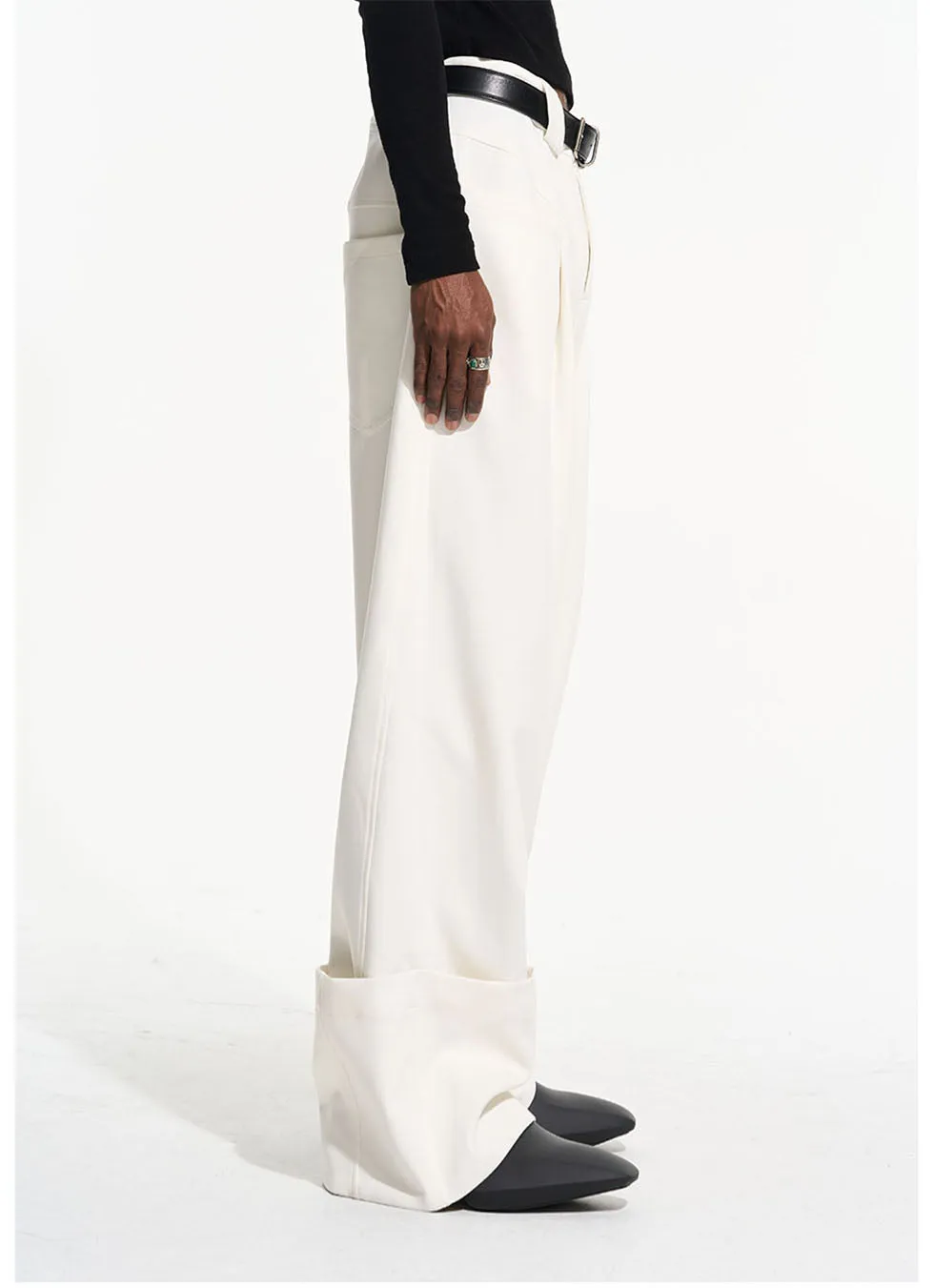 Roll Hem Casual Straight Pants