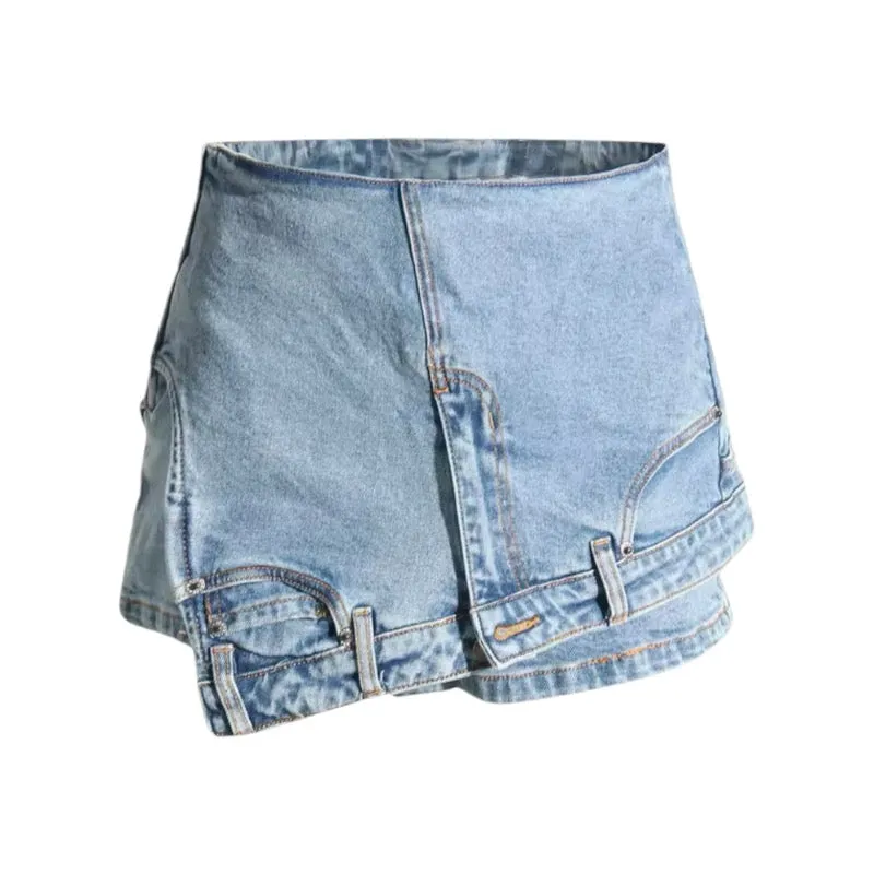 Shelley Asymmetrical Design Denim Shorts