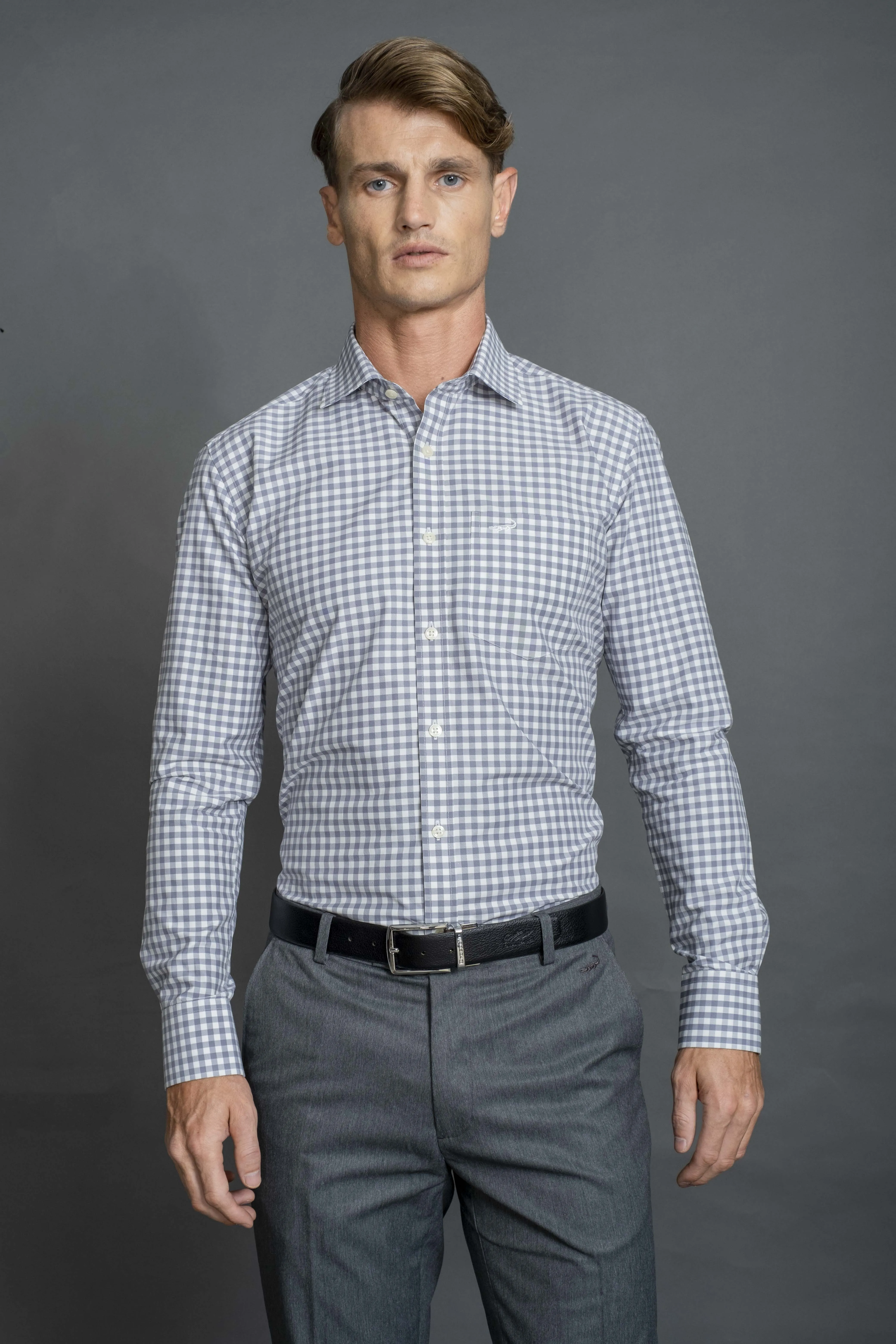 Slim Fit Long sleeves-Formal Shirts-Folkstone Grey