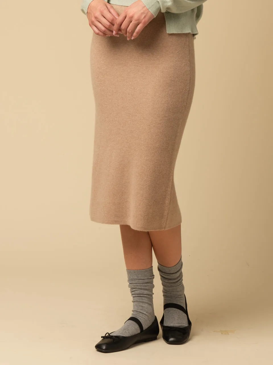 Straight Midi Skirt_Camel