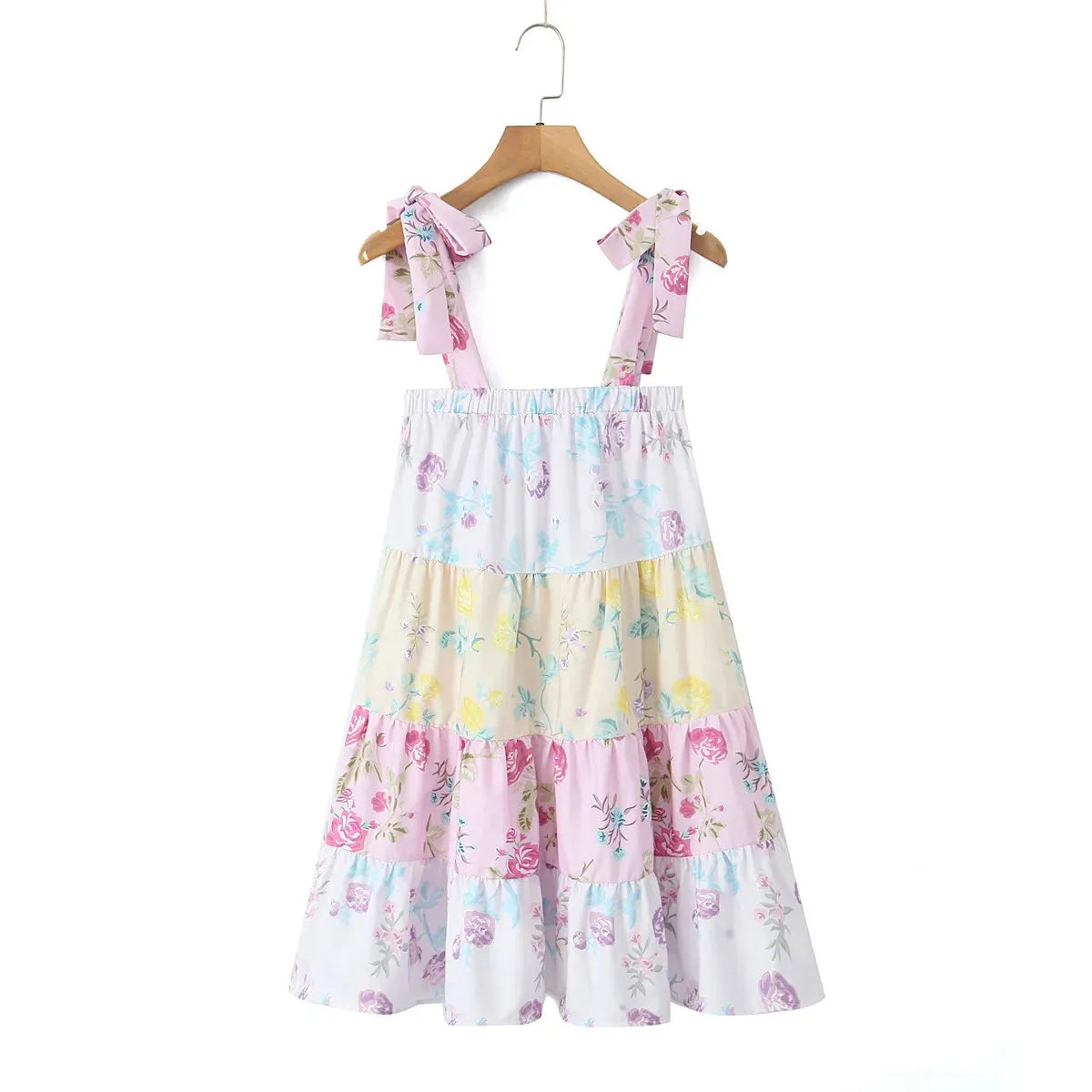 Trendy Summer Floral Tie-Shoulder Tiered Cami Sundress