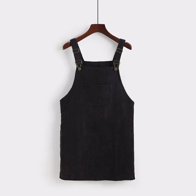 VenusFox Women's Retro Corduroy Dress Autumn Spring Suspender Sundress