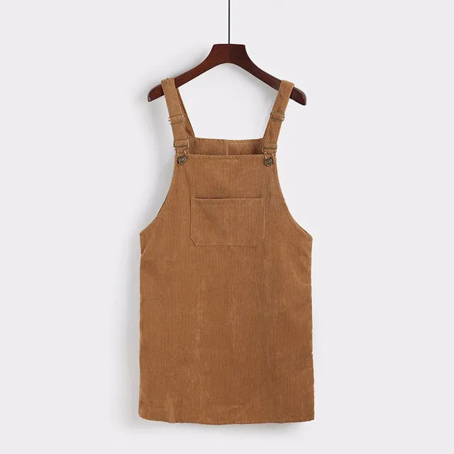 VenusFox Women's Retro Corduroy Dress Autumn Spring Suspender Sundress