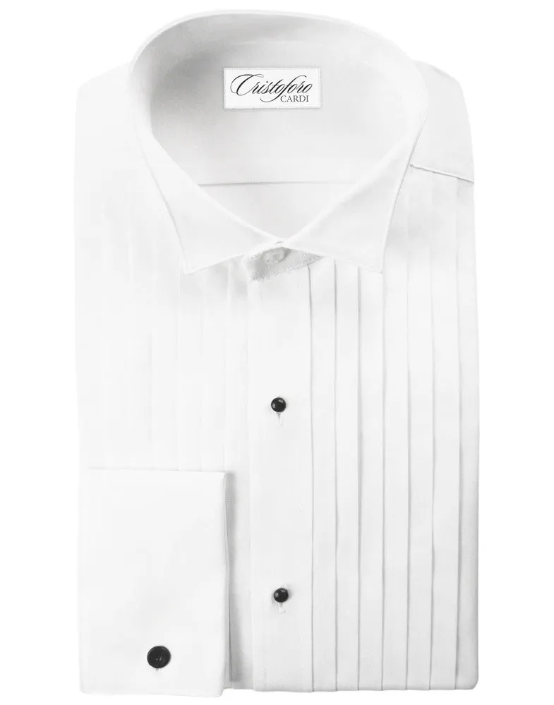 White Cotton Wing Collar (Roma) Tuxedo Shirt by Cristoforo Cardi