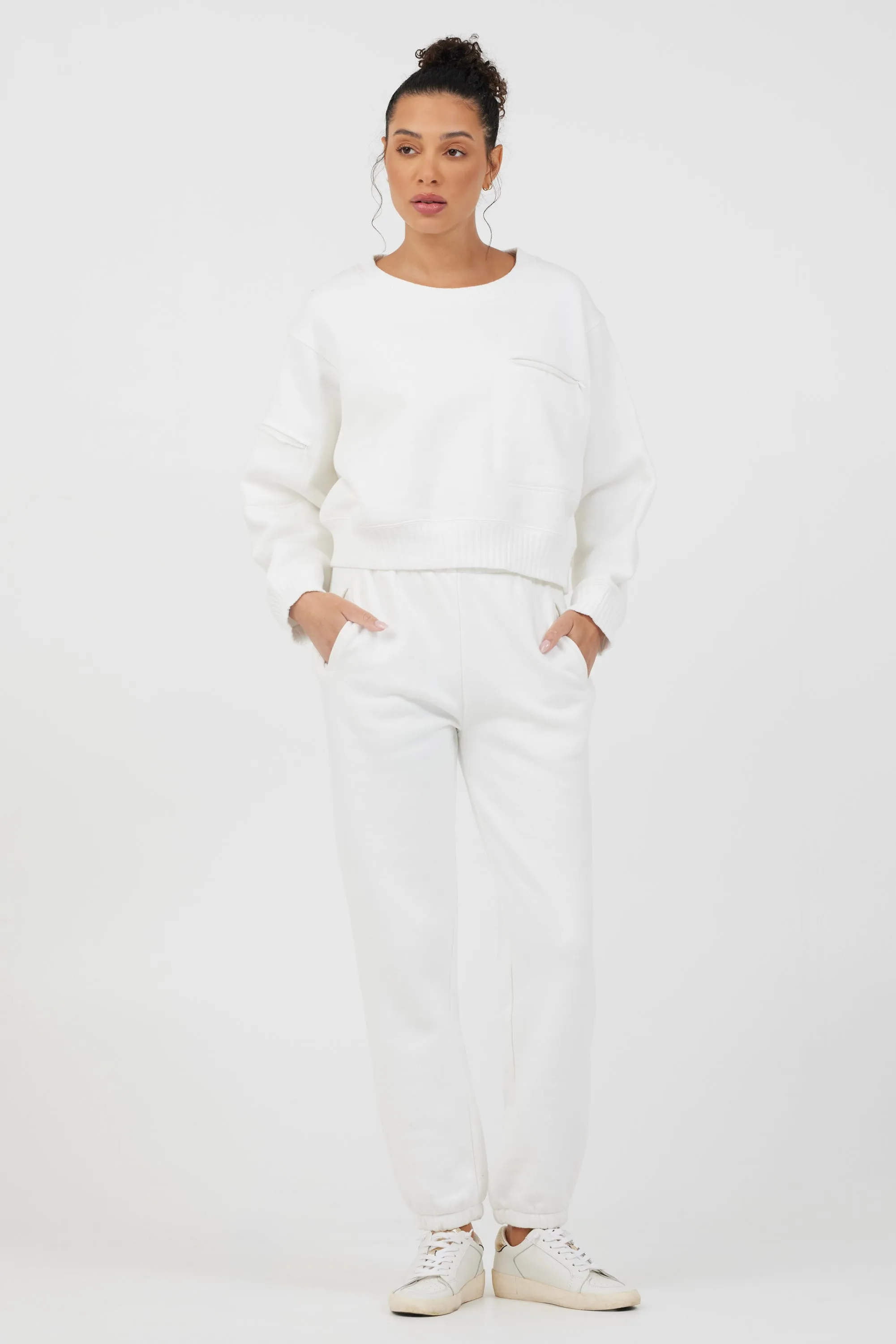 White Essential Fleece Crewneck