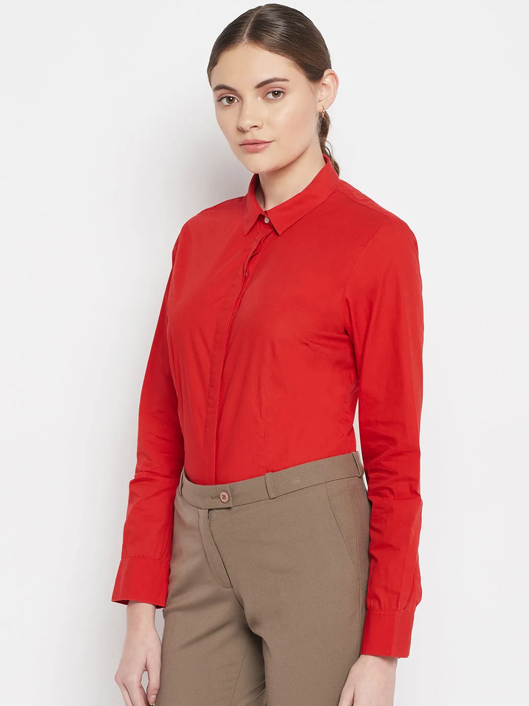 Women's Formal  Red Regular Full Sleeve  Shirt