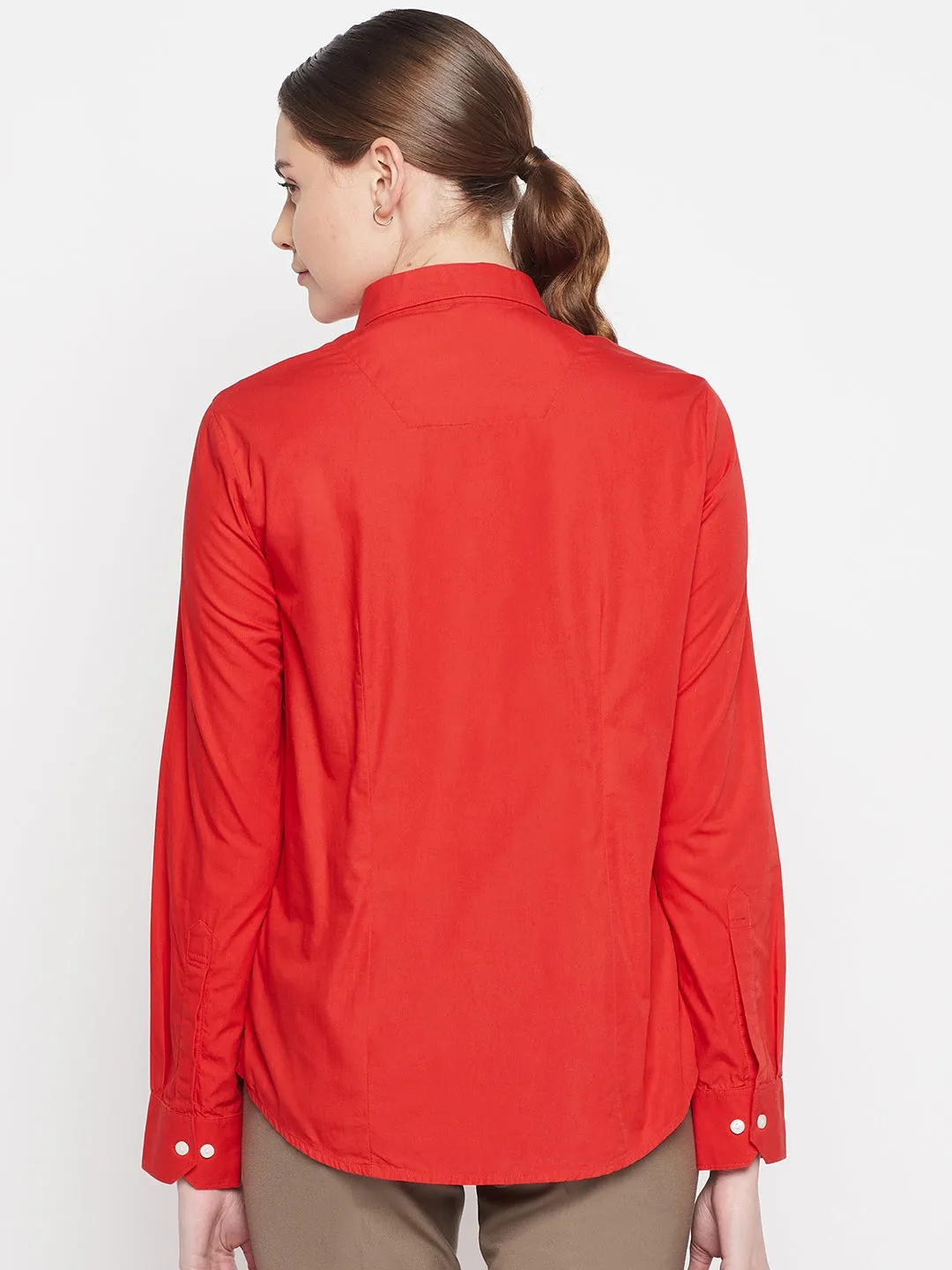 Women's Formal  Red Regular Full Sleeve  Shirt