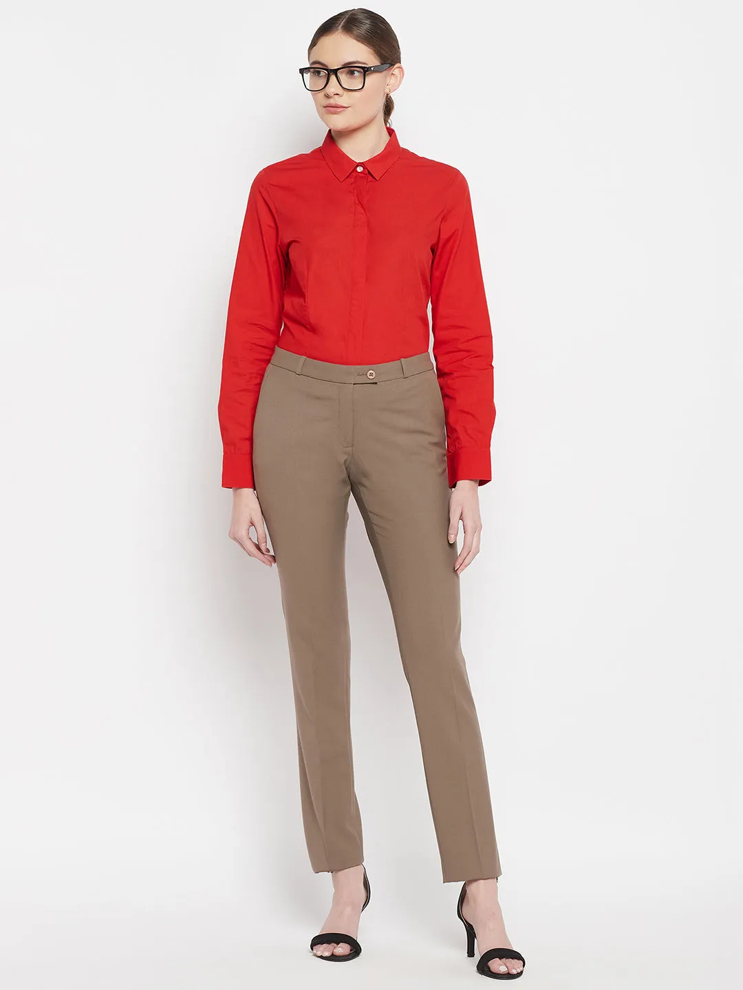 Women's Formal  Red Regular Full Sleeve  Shirt