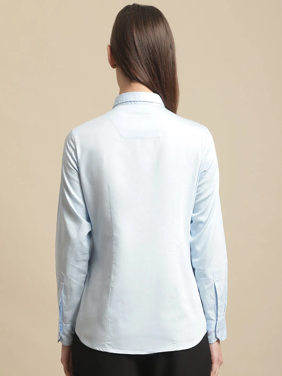 Women's Formal Slim Fit Sky Blue Regular Full Sleeve  Shirt