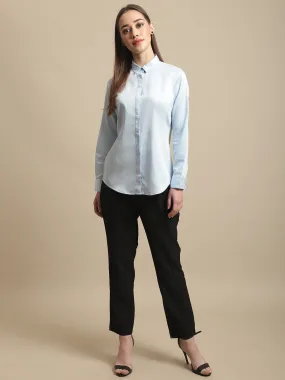 Women's Formal Slim Fit Sky Blue Regular Full Sleeve  Shirt