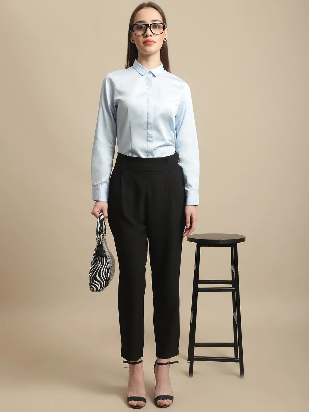 Women's Formal Slim Fit Sky Blue Regular Full Sleeve  Shirt