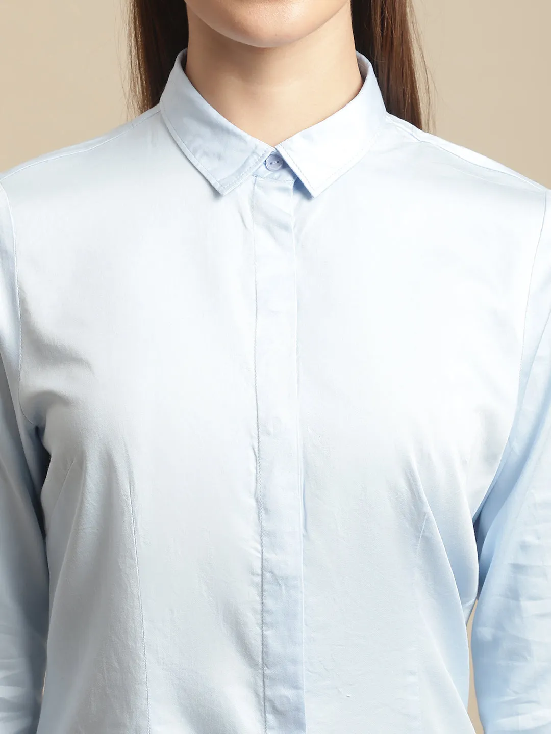 Women's Formal Slim Fit Sky Blue Regular Full Sleeve  Shirt