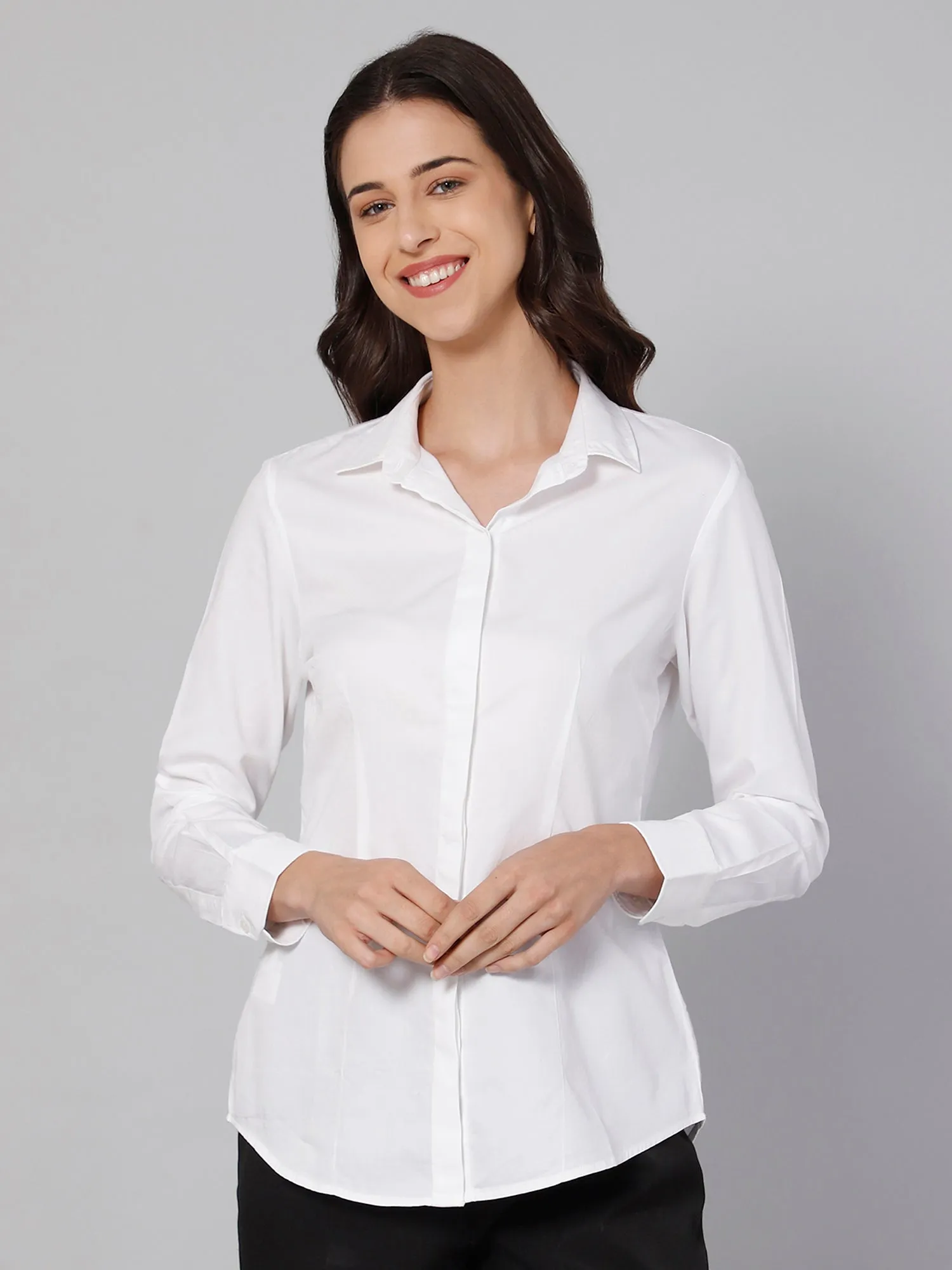 Women's Formal Slim Fit White Regular Full Sleeve  Shirt