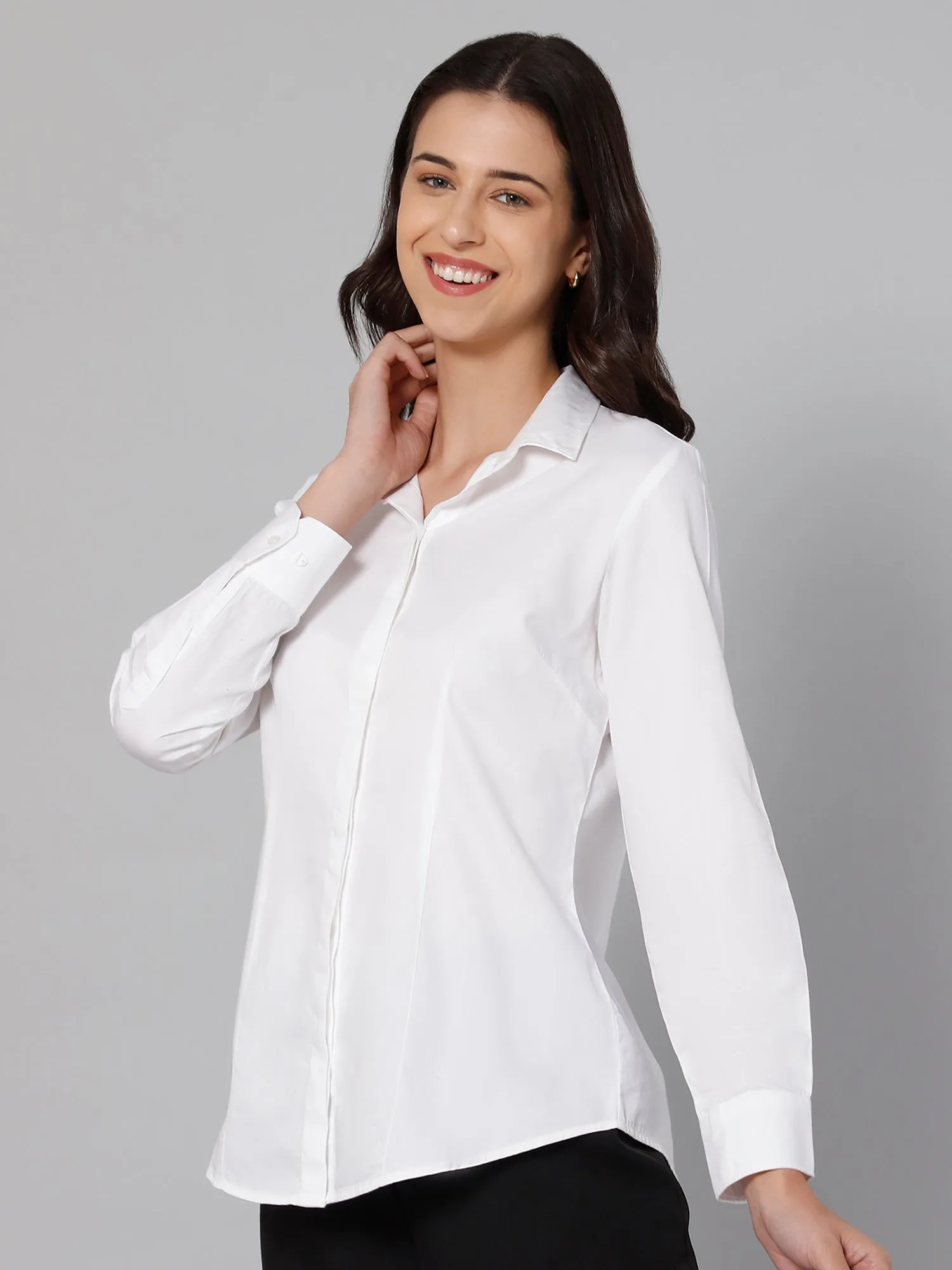 Women's Formal Slim Fit White Regular Full Sleeve  Shirt