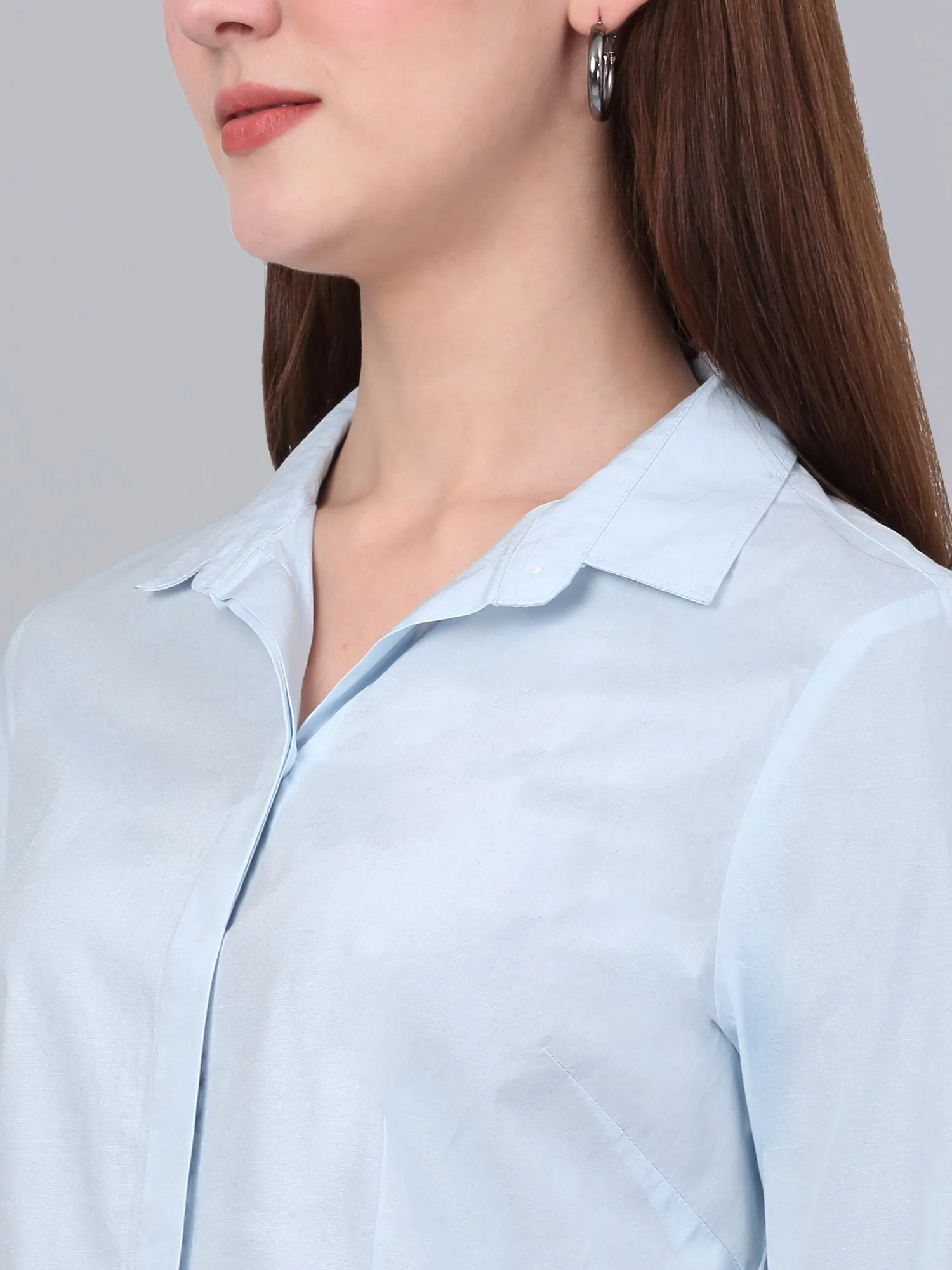 Women's Sky Blue Solid Formal Shirt