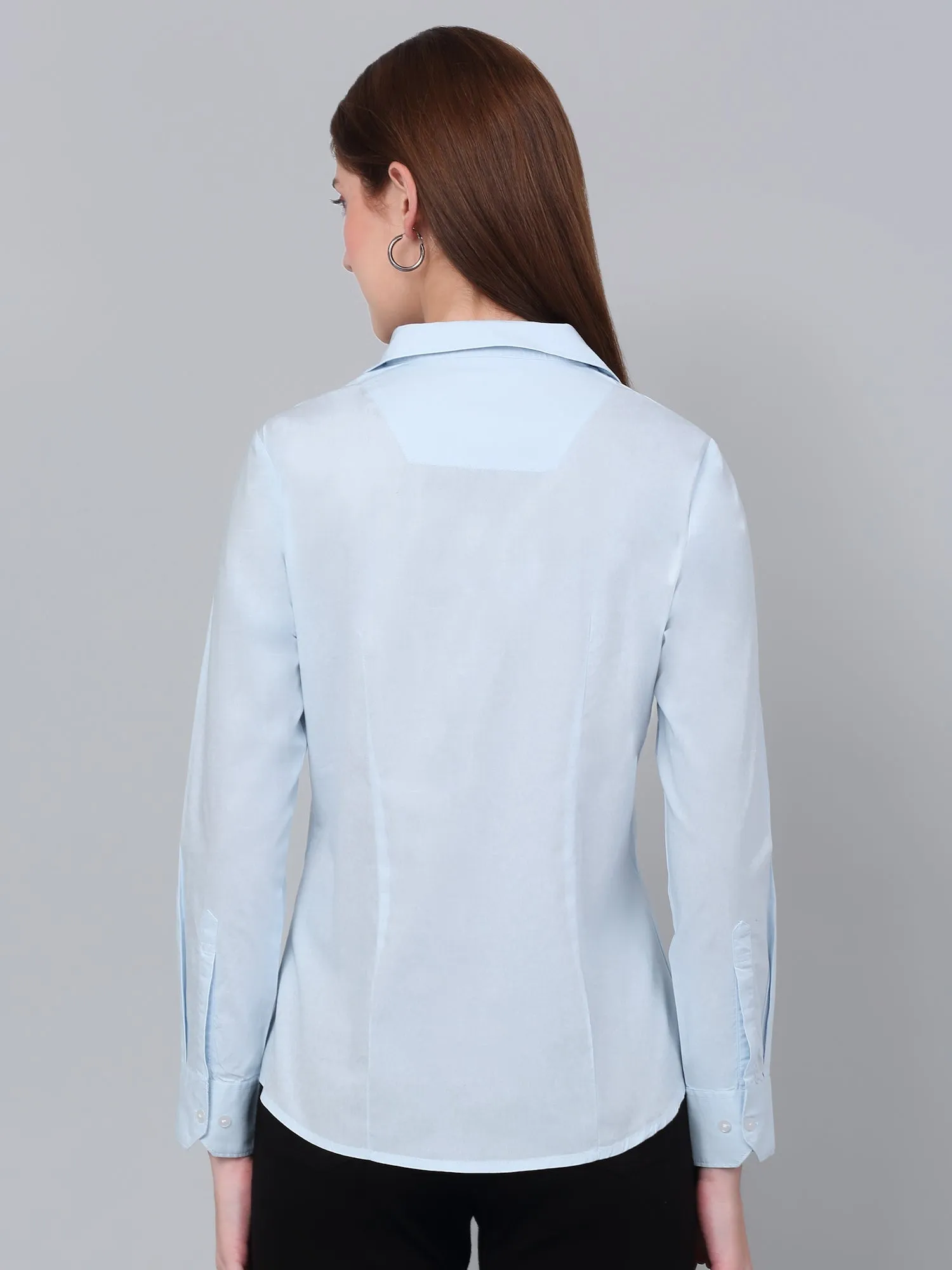 Women's Sky Blue Solid Formal Shirt