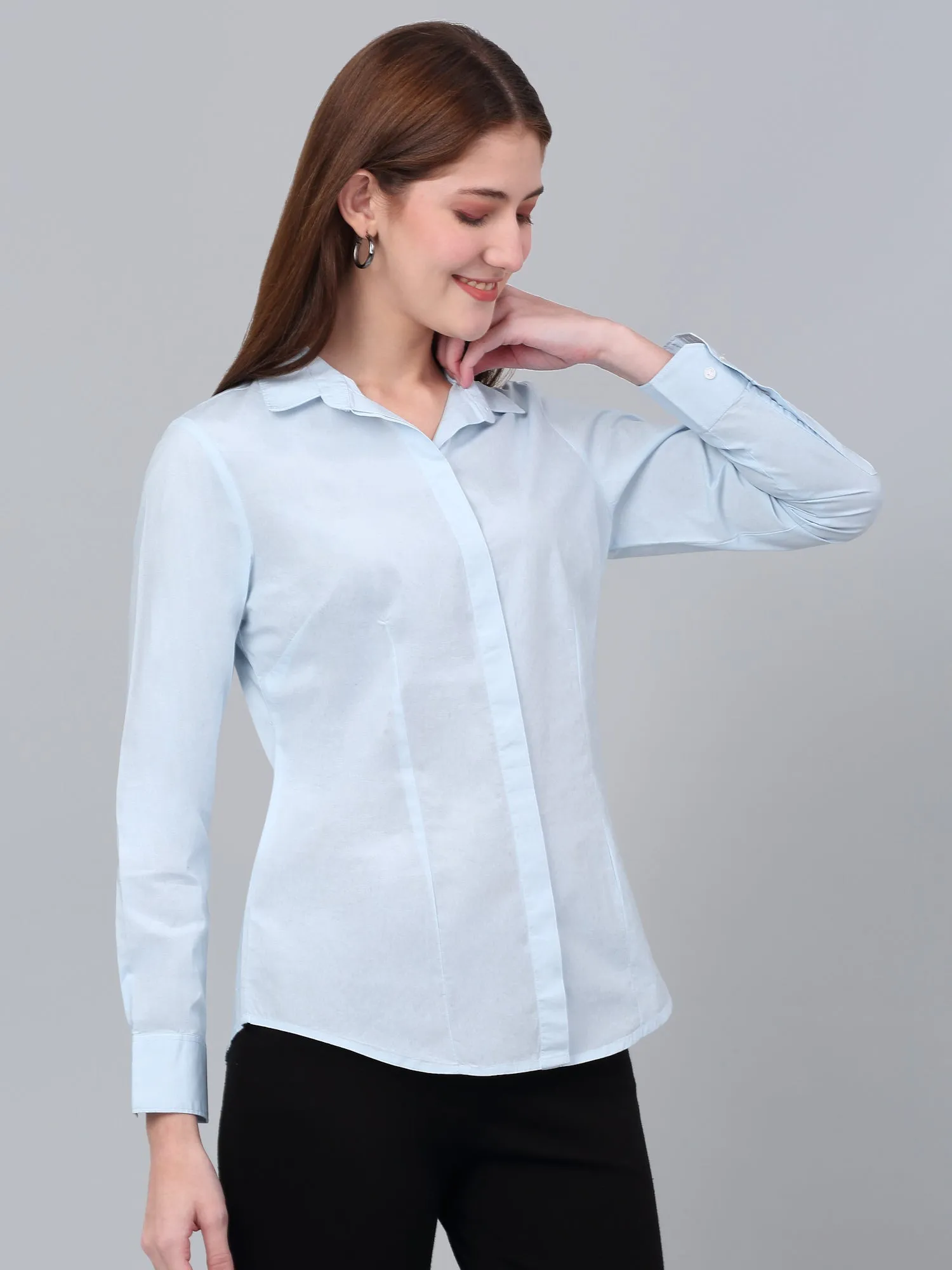 Women's Sky Blue Solid Formal Shirt