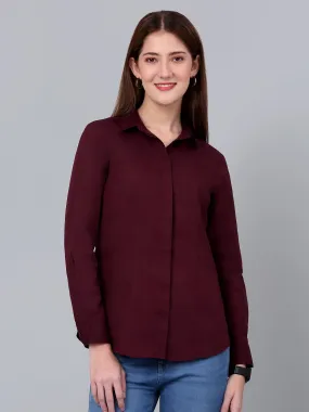 Women's Wine Solid Formal Shirt