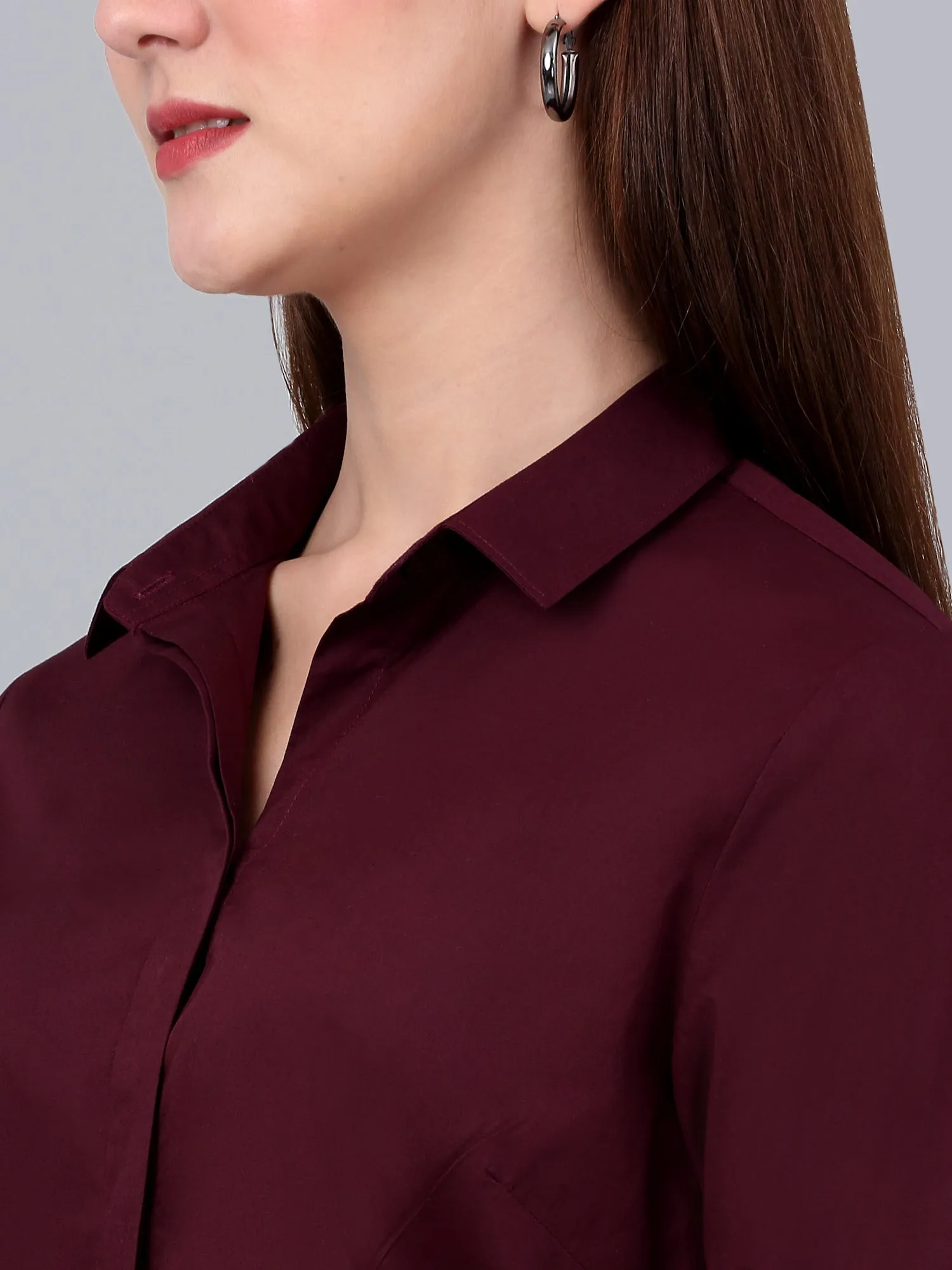 Women's Wine Solid Formal Shirt